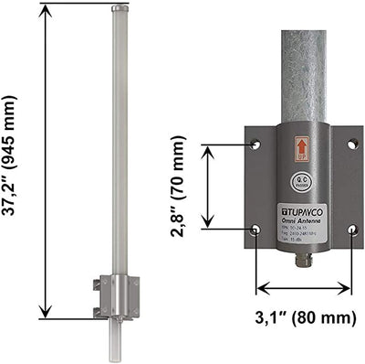 WiFi Outdoor Omni Antenna Gain 12dB 2.4Ghz Roof Mount (3 Feet Long) Wireless Network Extender/Repeater Range Pole(N-Female Cable Connector) House/RV/Camping/Boat Signal Amplifier Tupavco TP551