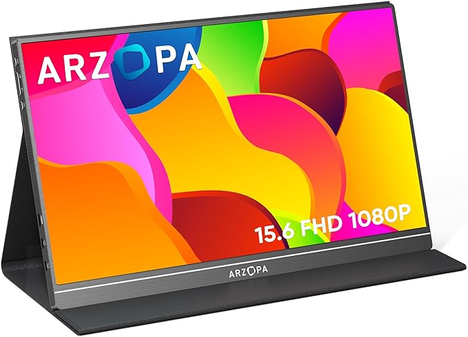 ARZOPA Portable Monitor • 15.6'' 1080P FHD Laptop Monitor • USB C HDMI Computer Display • HDR Eye Care External Screen • w/Smart Cover • for PC Mac Phone Xbox Switch PS5-S1 Table