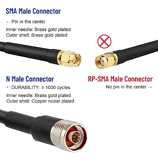 XRDS -RF KMR400 SMA to N Cable, N-Male to SMA-Male Connector Low Loss Extension Cable 50 Ohm SMA Cable for 3G/4G/5G/LTE/ADS-B/Ham/GPS/WiFi/RF Radio to Antenna Use